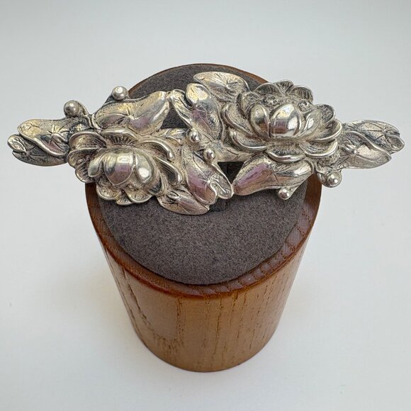 VTG Solid Sterling Silver 925 Flower Design Brooch Size 2.75" Length